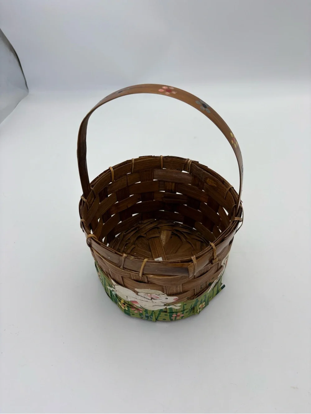 Vintage Handwoven and Hand Painted Easter Bunny Basket